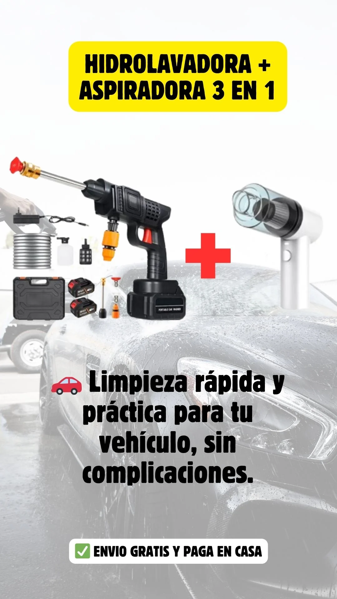 ¡Limpieza total sin esfuerzo! Combo Hidrolavadora + Aspiradora 2 en 1, inalámbrico y potente - Image 2